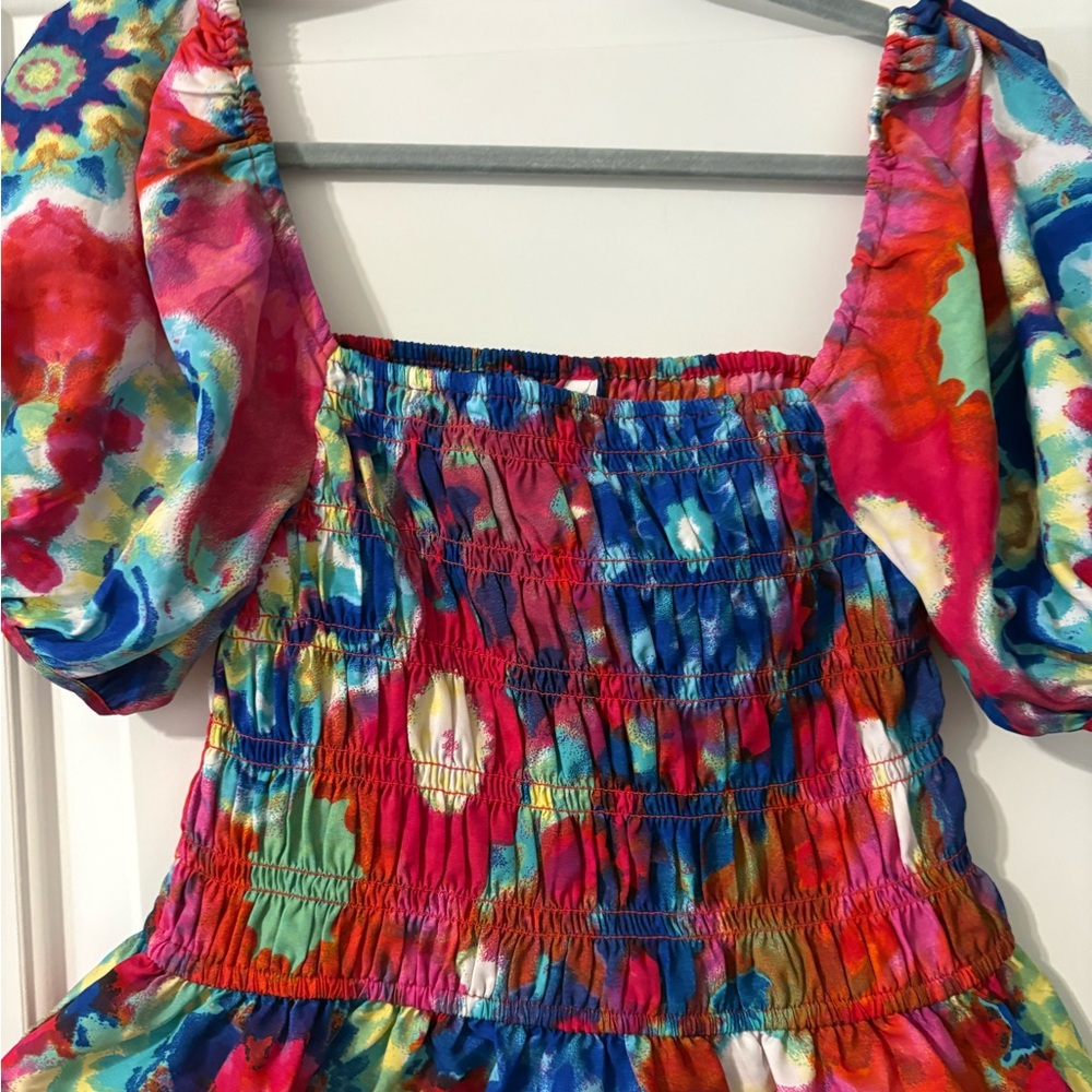 Truth pink and Blue Smocked Blouse with Puffed Sleeves